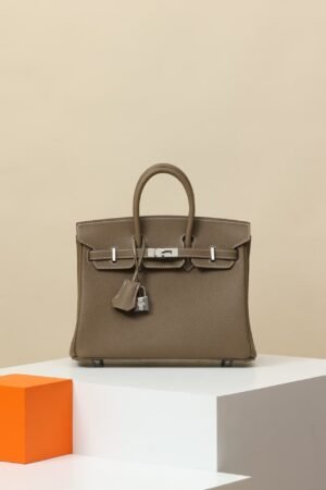 HERMES Birkin 25 Handbag in Etoupe Togo Leather with Silver Hardware