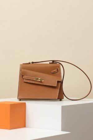 HERMES Kelly 20 Disorder Crossbody Bag in Gold Epsom Leather with Gold Hardware