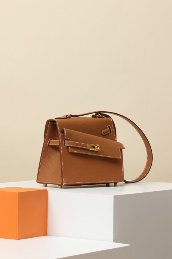 HERMES Kelly 20 Disorder Crossbody Bag in Gold Epsom Leather with Gold Hardware