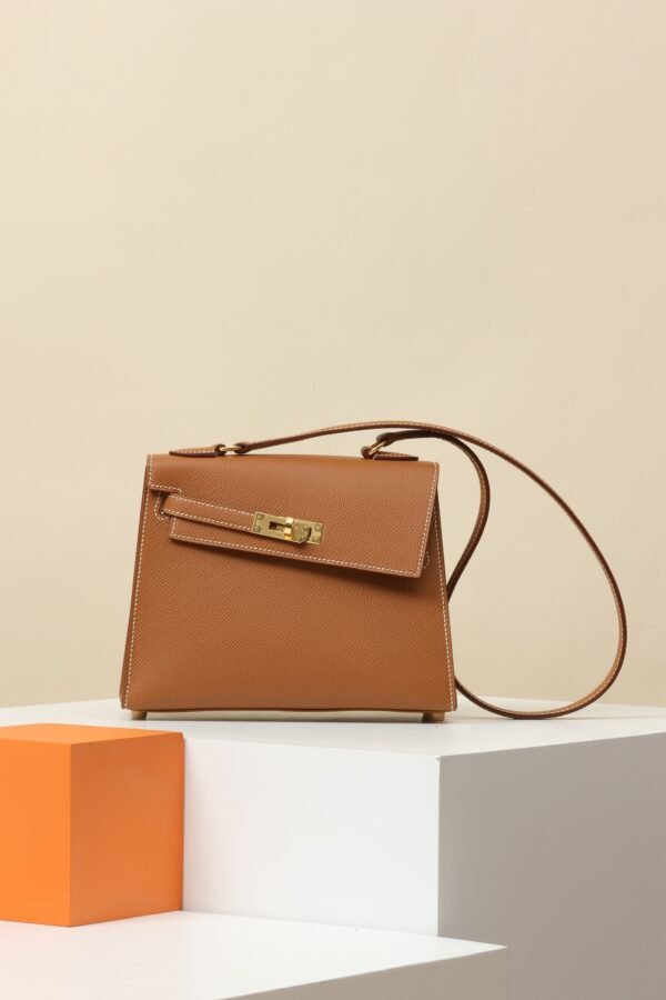 HERMES Kelly 20 Disorder Crossbody Bag in Gold Epsom Leather with Gold Hardware