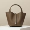 HERMES Picotin Lock 22 Bucket Bag in Étoupe Taurillon Clemence Leather with